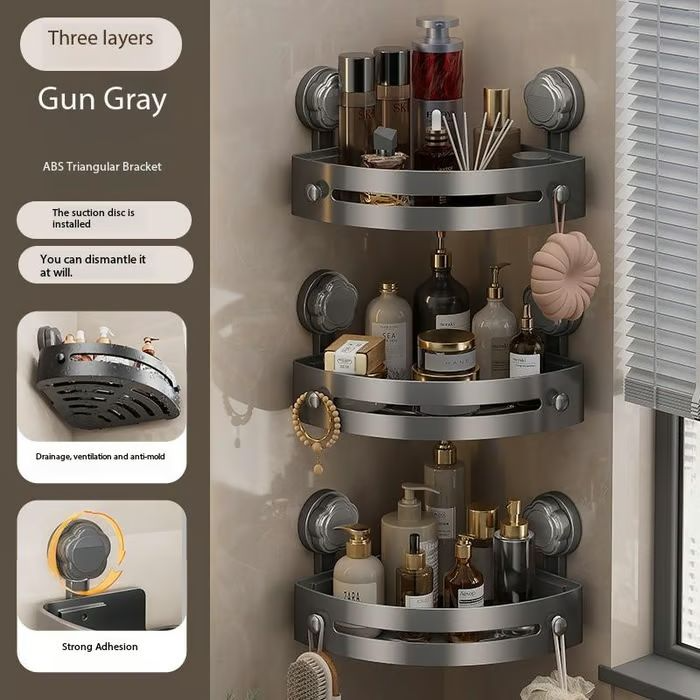 ABS Triangular Suction Cup Hook Toiletries Storage Rack