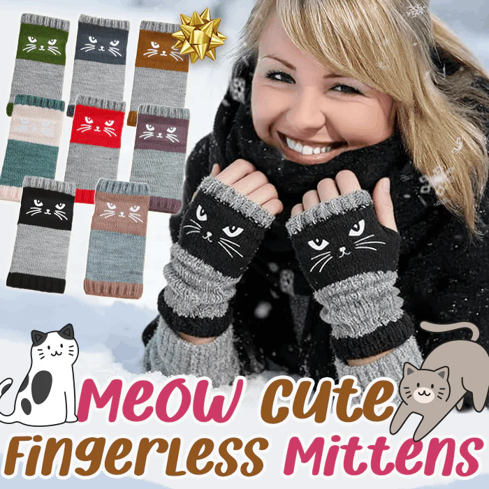 Meow Winter Cute Fingerless Mittens