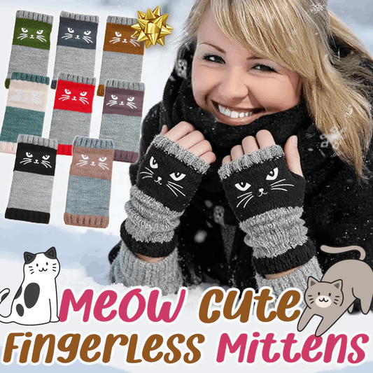 Meow Winter Cute Fingerless Mittens