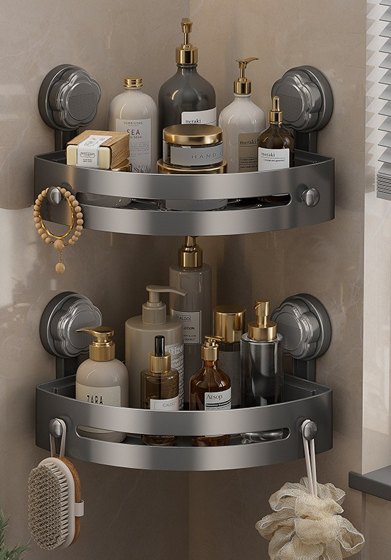 ABS Triangular Suction Cup Hook Toiletries Storage Rack